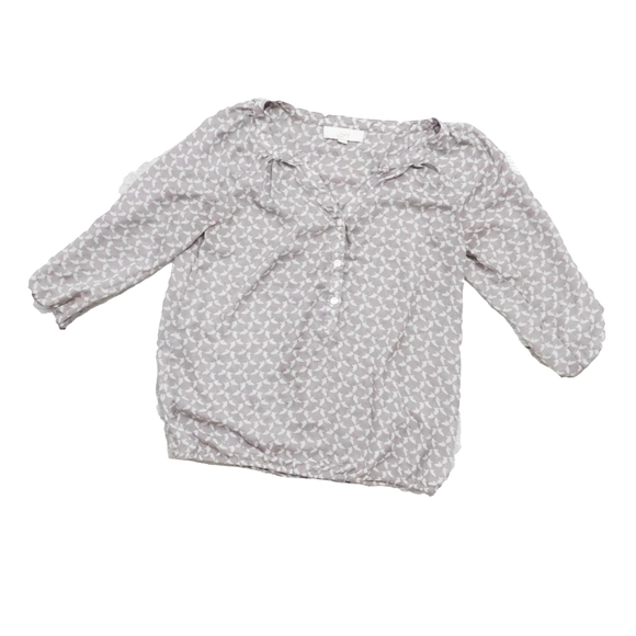 LOFT WMNS SZ S GRAY & WHITE HENLEY 3/4 SLEEVE TOP - Picture 2 of 6